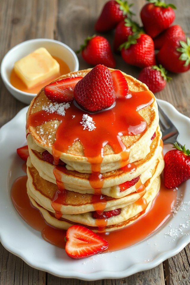 fluffy strawberry buttermilk pancakes